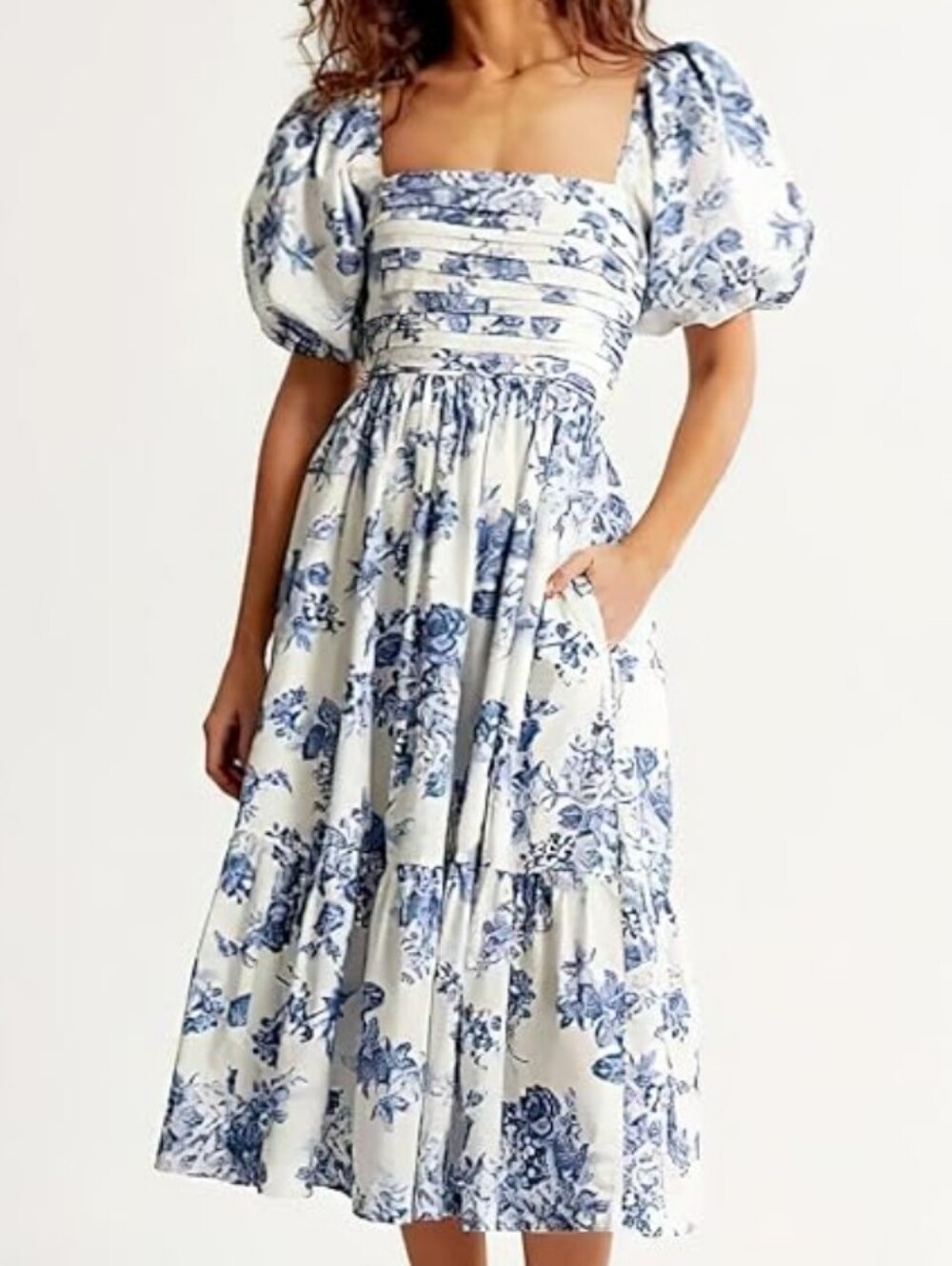 Abercrombie & Fitch White and Blue Floral Smocked Top